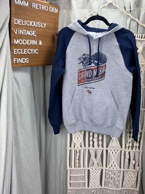 Grand Mesa National Forest Grey & Navy Hooded Pullover Sweatshirt | Small